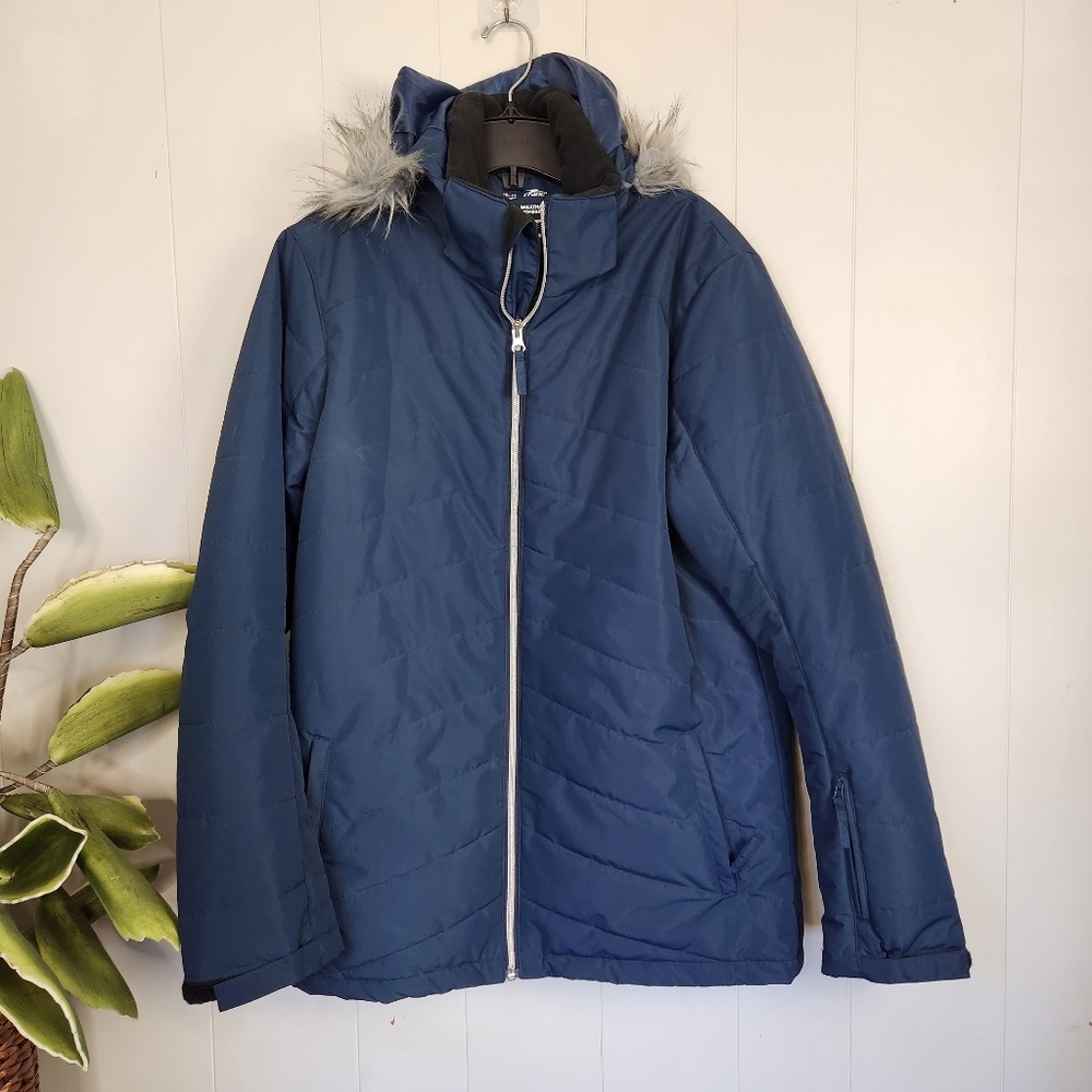 Crane Waterproof Winter Jacket Blue Zipper Faux Fur Hooded Hood Coat Ski Parka